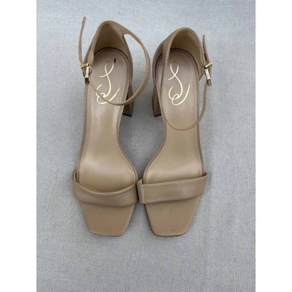 Sam Edelman Daniella Women's Sz 8.5 Beige Leather Ankle Strap Block Heel Sandals